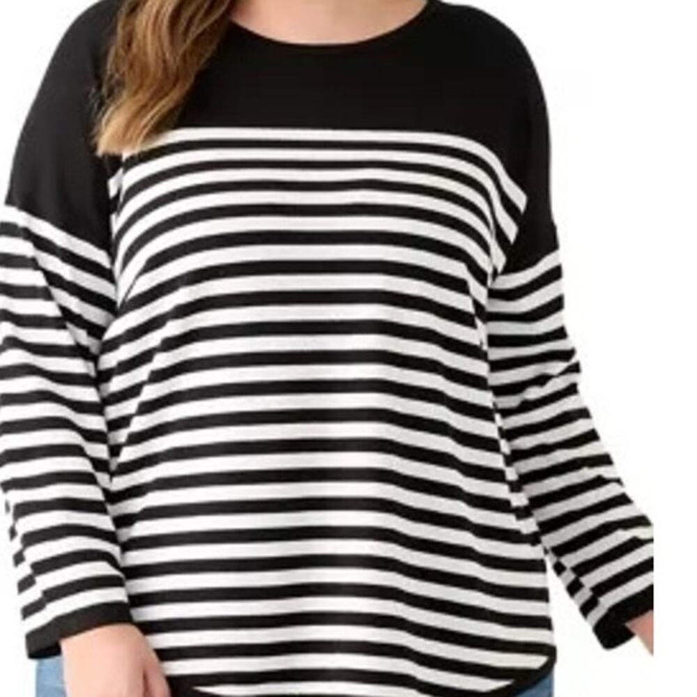 Chico's Black White Stripe Lightweight Knit Sweater 3